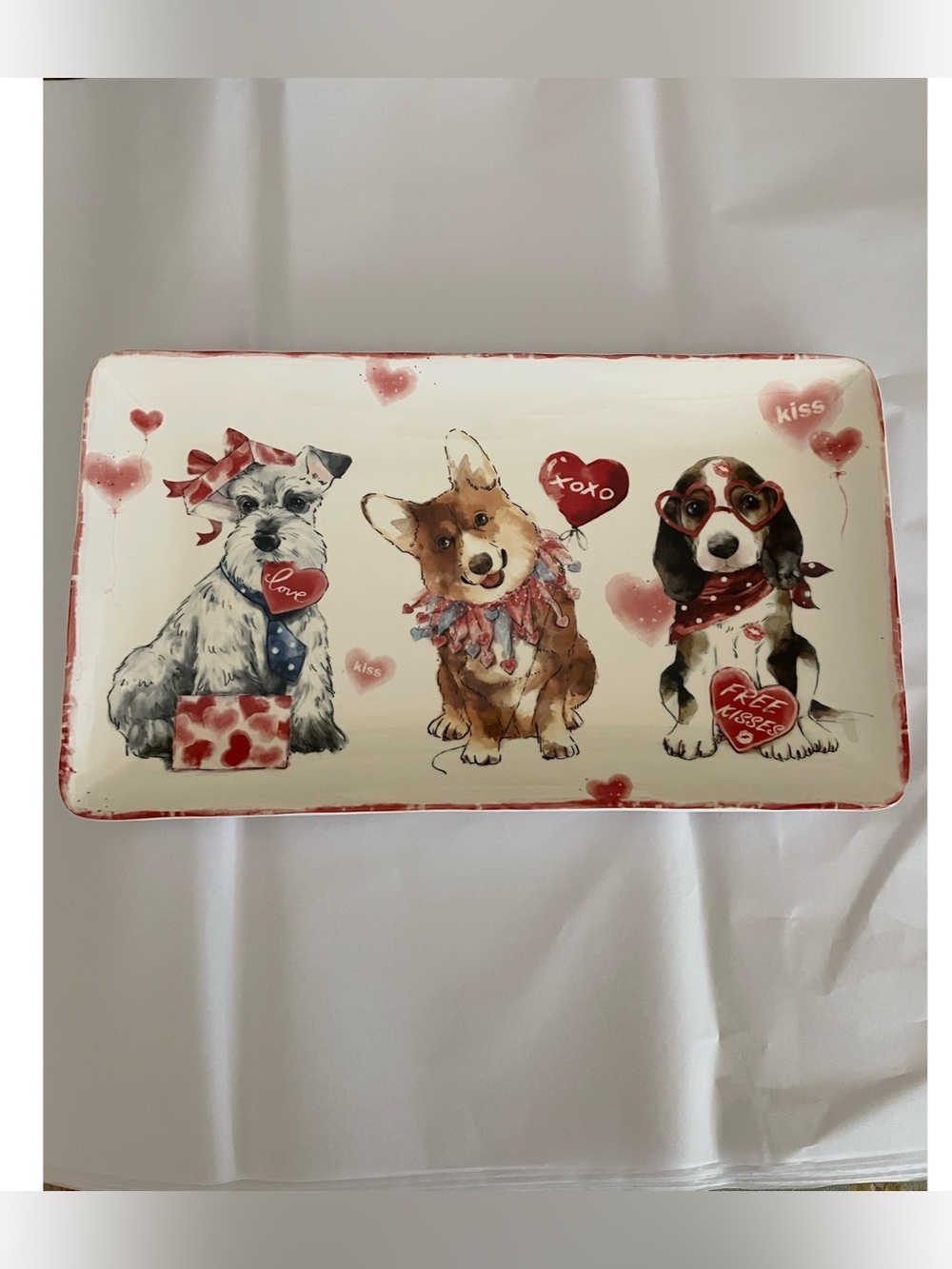 NWT Pier 1 Puppy Love Ironstone Platter Heart Valentine Schnauzer Corgi Beagle